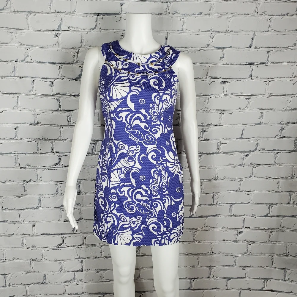 Lily Pulitzer Lindy Shift Dress in Spectrum Blue Tide Pools - Picture 2 of 8